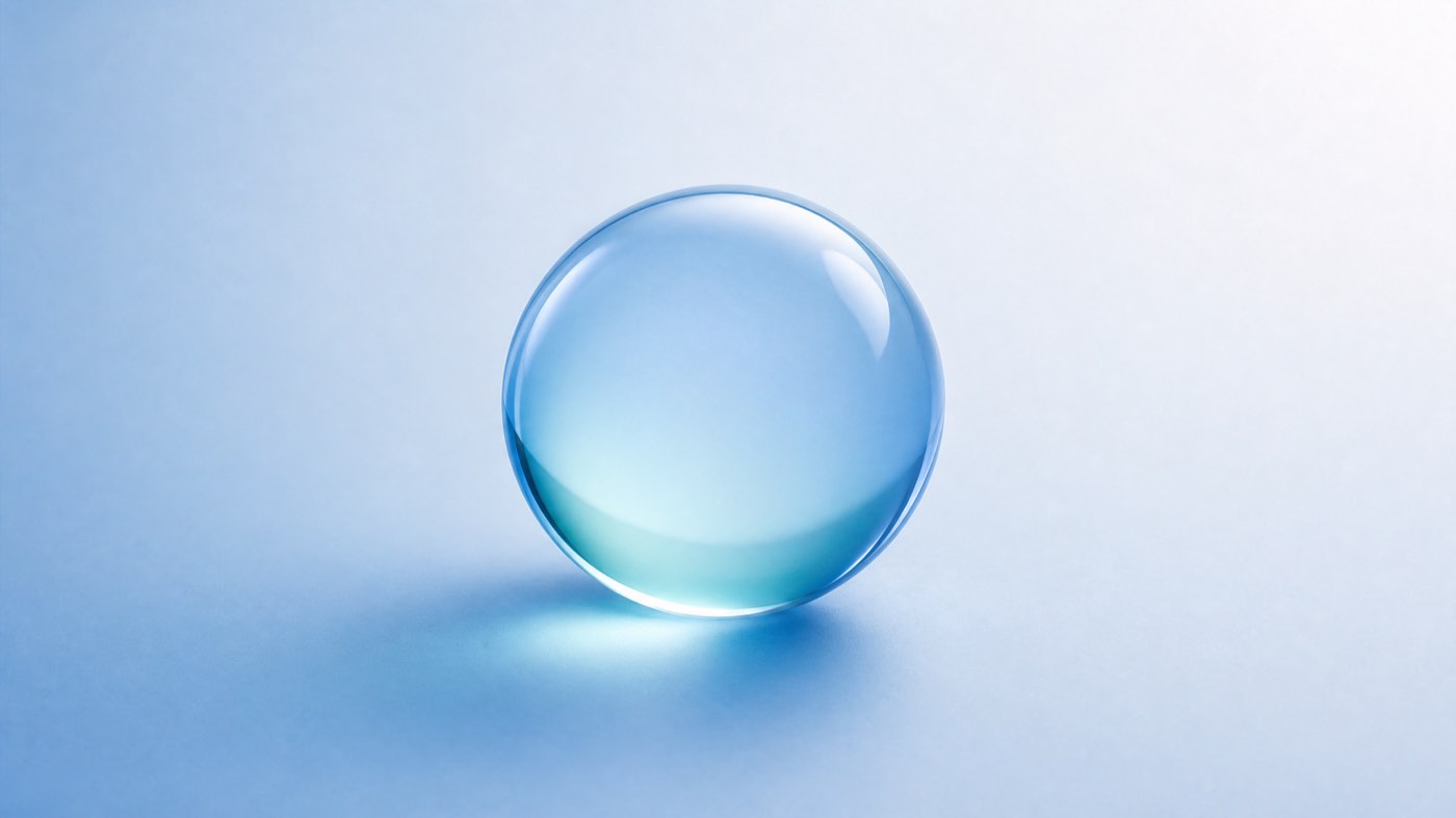 Section divider artwork: a single translucent blue sphere resting on a pale surface, in the same palette and lighting as the title image
